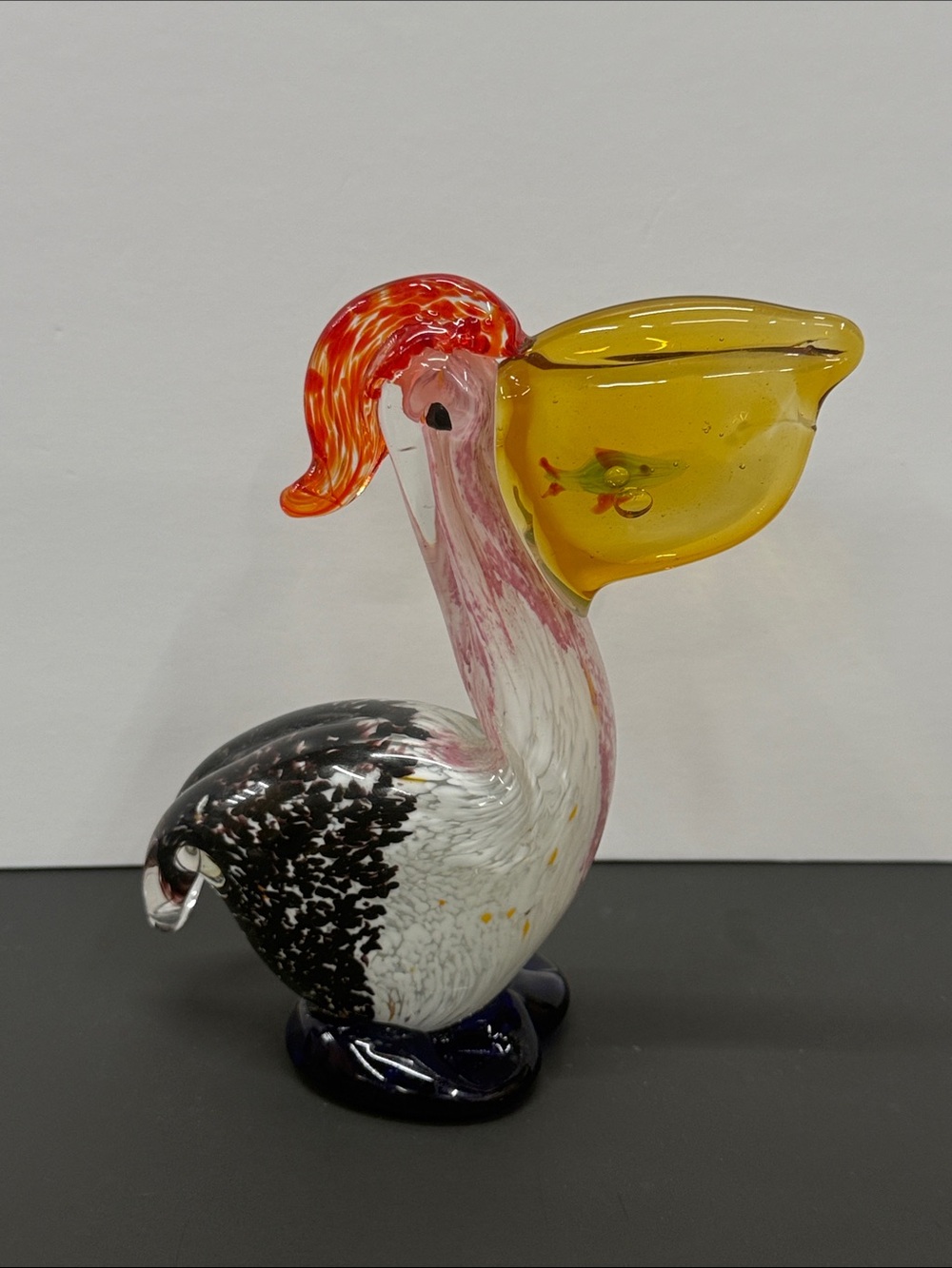 Handblown Glass Pelican Vase in Yellow, Orange and Black